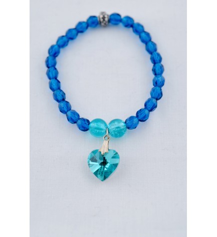 Adzo Designs blue glass bead with blue heart shaped pendant on stretch